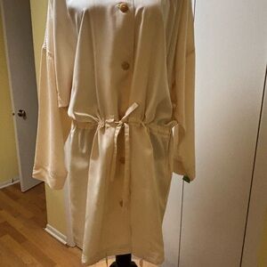 Cream Button-Up Dress with Tie Waist